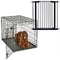 MidWest iCrate Fold & Carry Single Door Collapsible Dog Crate, 42 inch + Steel Pet Gate, Graphite, 39-in