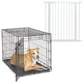 MidWest iCrate Fold & Carry Single Door Collapsible Dog Crate, 36 inch + Steel Pet Gate, White, 39-in