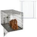 MidWest iCrate Fold & Carry Single Door Collapsible Dog Crate, 42 inch + Steel Pet Gate, White, 39-in
