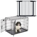 MidWest iCrate Fold & Carry Double Door Collapsible Dog Crate, 30 inch + Steel Pet Gate, Graphite, 29-in