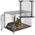 MidWest iCrate Fold & Carry Double Door Collapsible Dog Crate, 48 inch + Steel Pet Gate, Graphite, 39-in
