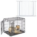 MidWest iCrate Fold & Carry Double Door Collapsible Dog Crate, 24 inch + Steel Pet Gate, White, 29-in