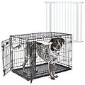 MidWest iCrate Fold & Carry Double Door Collapsible Dog Crate, 36 inch + Steel Pet Gate, White, 39-in