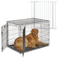 MidWest iCrate Fold & Carry Double Door Collapsible Dog Crate, 42 inch + Steel Pet Gate, White, 39-in