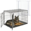 MidWest iCrate Fold & Carry Double Door Collapsible Dog Crate, 48 inch + Steel Pet Gate, White, 39-in