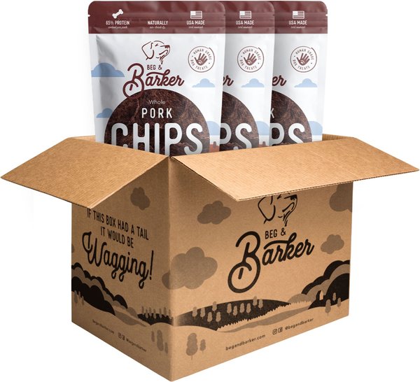 Beg & Barker Triple Whole Pork Chips Natural Single Ingredient Dog Treats, 8-oz bag, case of 3