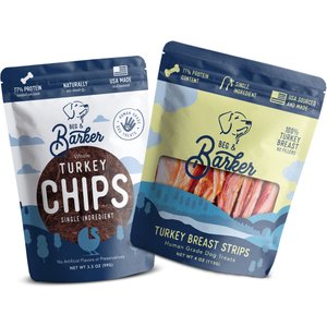 Beg & Barker Whole Turkey Jerky Strip & Chips Natural Single Ingredient Dog Treats, 4-oz & 3.5-oz, case of 2