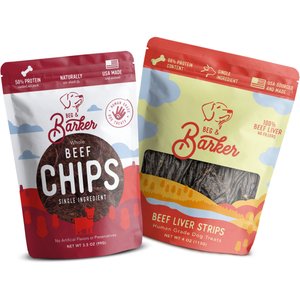 Beg & Barker Whole Liver Jerky Strip & Beef Chips Natural Single Ingredient Dog Treats, 4-oz & 3.5-oz, case of 2