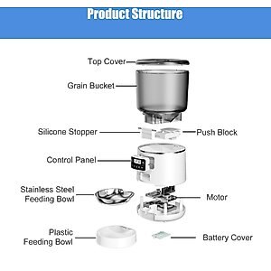 Bueteka Smart Feed Automatic Programmable Anti-Jamming Food Design Timed Cat Feeder, 4-lit, White