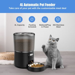 Bueteka Smart Feed Automatic Programmable Anti-Jamming Food Design Timed Cat Feeder, 4-lit, Black