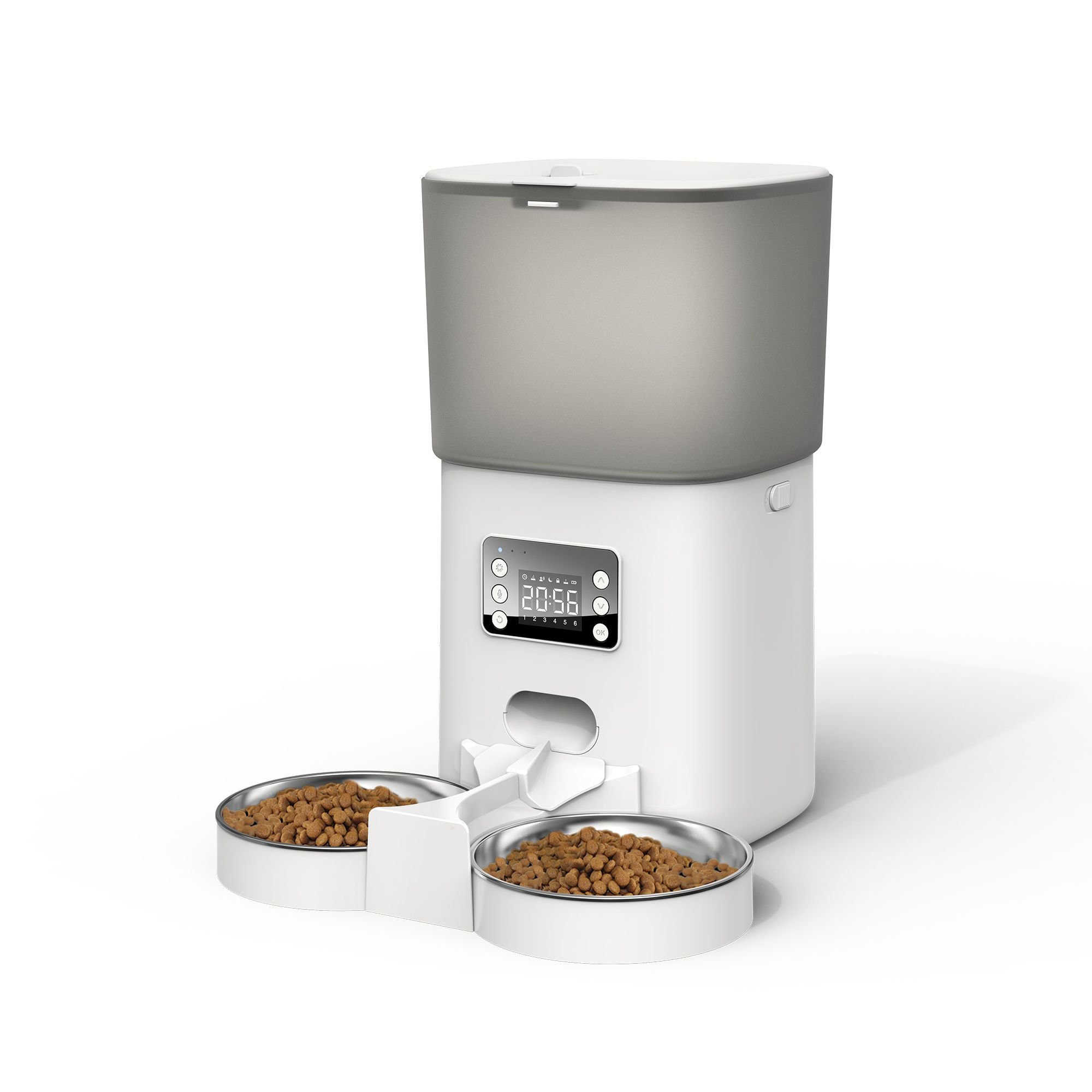 BUETEKA Automatic Food Dispenser with Splitter & Stainless Bowls Cat & Dog Feeder, 6lit