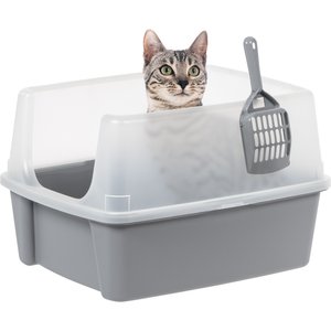 IRIS USA Open Top Litter Box with Scatter Shield & Scoop, Light Gray