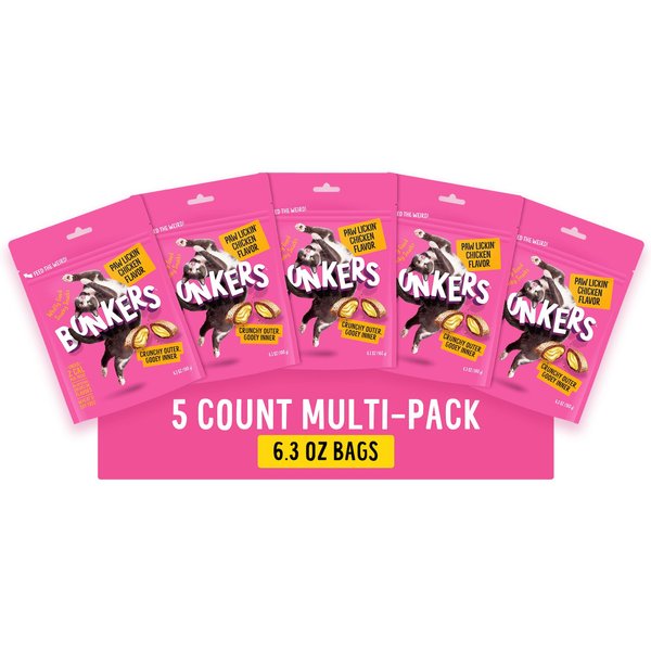 BONKERS Cat Pillows Catnip, Chick 'N & Cheddar Flavored Crunchy Cat Treats, 6.3oz bag, 5 count