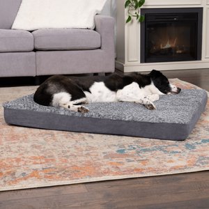 FurHaven Two-Tone Fur & Suede Deluxe Full Support Bolster Cat & Dog Bed with Removable Cover, Stone Gray, Large