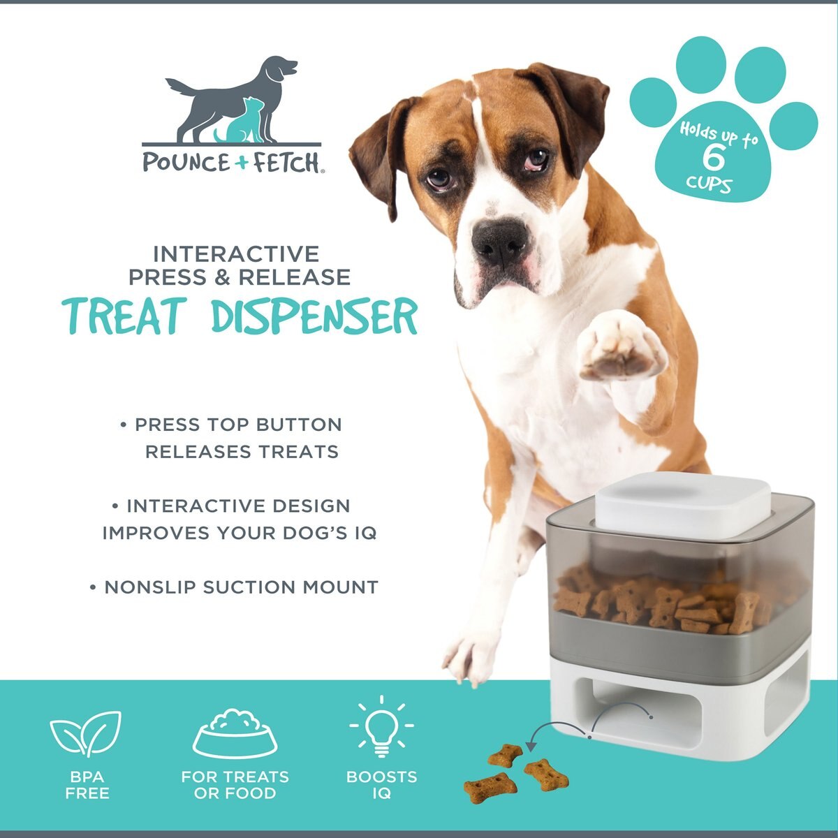 POUNCE + FETCH Interactive Press & Release Dog & Cat Treat Dispenser, 6