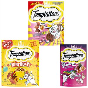 Birthday Variety Pack - Temptations Birthday Lobster & Beef Flavored Crunchy Cat Treats, Chicken Dairy & Shrimp and Lobster, Crab & Shrimp Flavors