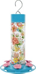 Natures Way Bird Products Charming Peony Decorative Glass Hummingbird Feeder, Teal, 20-oz