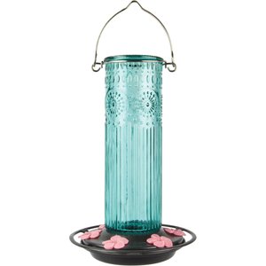 Natures Way Bird Products Antique Glass Gravity Hummingbird Feeder, Teal, 28-oz