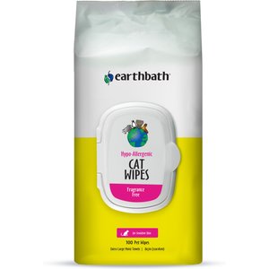 Earthbath Hypo-Allergenic Fragrance Free Cat Grooming Wipes, 100 count