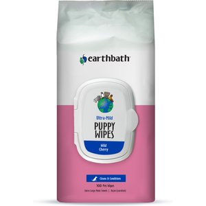 Earthbath Ultra-Mild Wild Cherry Scented Puppy Grooming Wipes, 100 count