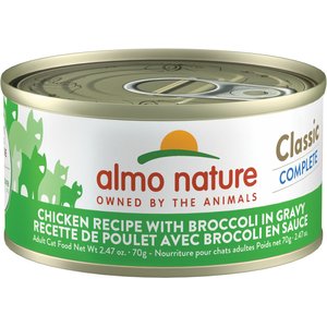 Almo Nature Classic Complete Premium Chicken Recipe with Broccoli in Gravy Grain-Free Wet Cat Food, 2.47-oz can, case of 12