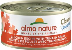 Almo Nature Classic Complete Premium Chicken Recipe with Tuna in Gravy Grain-Free Wet Cat Food, 2.47-oz can, case of 12