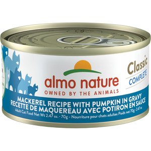 Almo Nature Classic Complete Premium Mackerel Recipe with Pumpkin in Gravy Grain-Free Wet Cat Food, 2.47-oz can, case of 12
