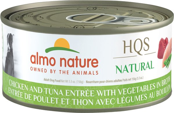 Almo Nature HQS Natural Chicken & Tuna Entree with Vegetables in Broth Wet Dog Food, 5.5-oz can, case of 12 slide 1 of 1