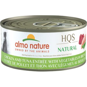 Almo Nature HQS Natural Chicken & Tuna Entree with Vegetables in Broth Wet Dog Food, 5.5-oz can, case of 12