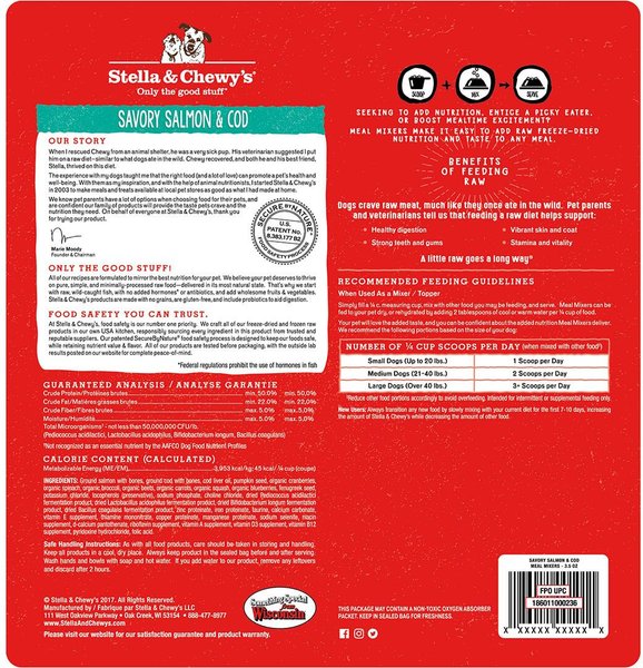 Stella & Chewy's Savory Salmon & Cod Meal Mixers Freeze-Dried Raw Dog Food Topper