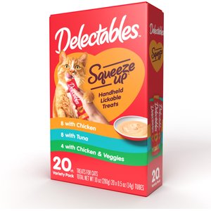 Hartz Delectables Squeeze Up Variety Pack Grain-Free Lickable Wet Cat Treats, 0.5-oz tube, 20 count