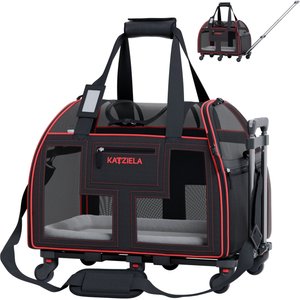 Katziela Luxury Lorry Pro Removable Wheels & Double Telescopic Handle Dog & Cat Carrier, Black & Red