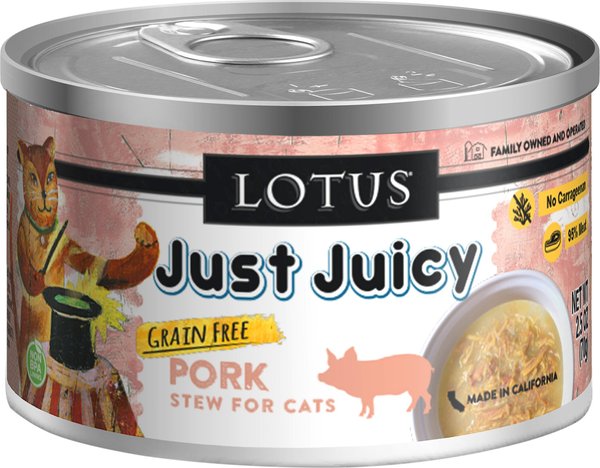 Lotus Just Juicy Pork Stew Grain-Free Canned Cat Food, 2.5-oz, case of 24 slide 1 of 2