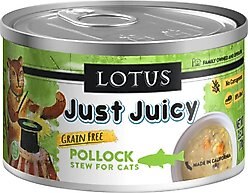 Lotus Just Juicy Pollock Stew Grain-Free Canned Cat Food, 2.5-oz, case of 24