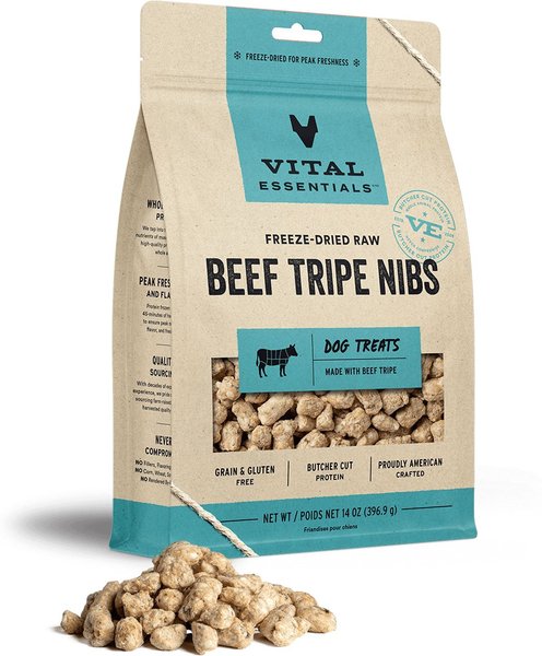 VITAL ESSENTIALS Freeze Dried Raw Beef Tripe Nibs Dog Treats 14