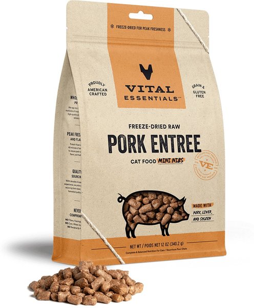 Vital Essentials Freeze-Dried Raw Pork Mini Nibs Entree Cat Food, 12-oz bag slide 1 of 3