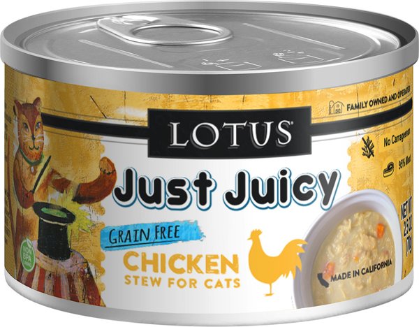 Lotus Just Juicy Chicken Stew Grain-Free Canned Cat Food, 2.5-oz, case of 24 slide 1 of 2