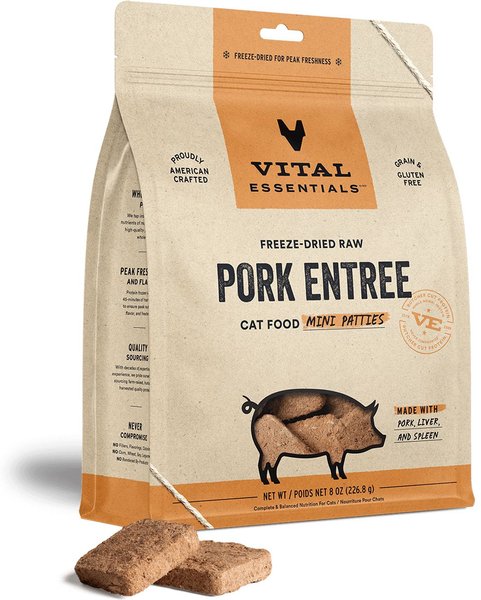 Vital Essentials Freeze-Dried Raw Pork Mini Patties Entree Cat Food, 8-oz bag slide 1 of 3