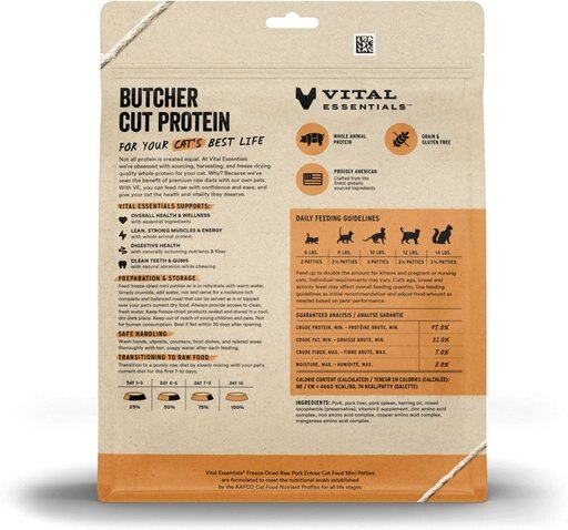 Vital Essentials Freeze-Dried Raw Pork Mini Patties Entree Cat Food, 8-oz bag