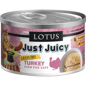 Lotus Just Juicy Turkey Stew Grain-Free Canned Cat Food, 2.5-oz, case of 24