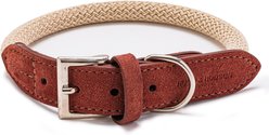 HUGO & HUDSON Suede Leather Dog Collar, Brown, 21.6-in