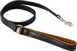 HUGO & HUDSON Padded Leather Dog Leash, Black, 43.3-in