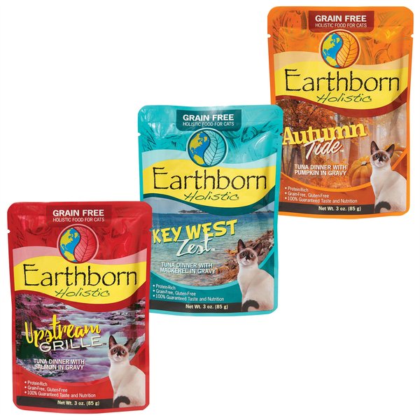 Variety Pack - Earthborn Holistic Key West Zest Tuna Dinner with Mackerel in Gravy Grain-Free Cat Food Pouches, Tuna with Pumpkin & Tuna with Salmon Flavors slide 1 of 9