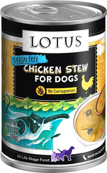 Lotus Wholesome Chicken & Asparagus Stew Grain-Free Canned Dog Food, 12.5-oz, case of 12 slide 1 of 4