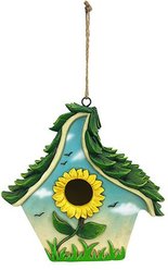 Red Carpet Studios Sunflower Bird House, Green & Yellow, 8-in