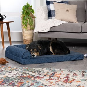 FurHaven Plush Fur & Almond Print Orthopedic Deluxe L-Chaise Sofa Cat & Dog Bed, Blue Almonds, Large