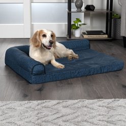 FurHaven Plush Fur & Almond Print Memory Foam Top Deluxe L-Chaise Sofa Cat & Dog Bed, Blue Almonds, Large