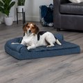 FurHaven Plush Fur & Almond Print Cooling Gel Top Deluxe L-Chaise Sofa Cat & Dog Bed, Blue Almonds, Medium
