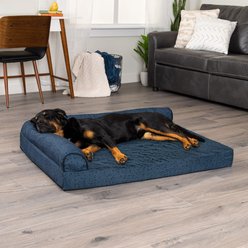FurHaven Plush Fur & Almond Print Cooling Gel Top Deluxe L-Chaise Sofa Cat & Dog Bed, Blue Almonds, Jumbo
