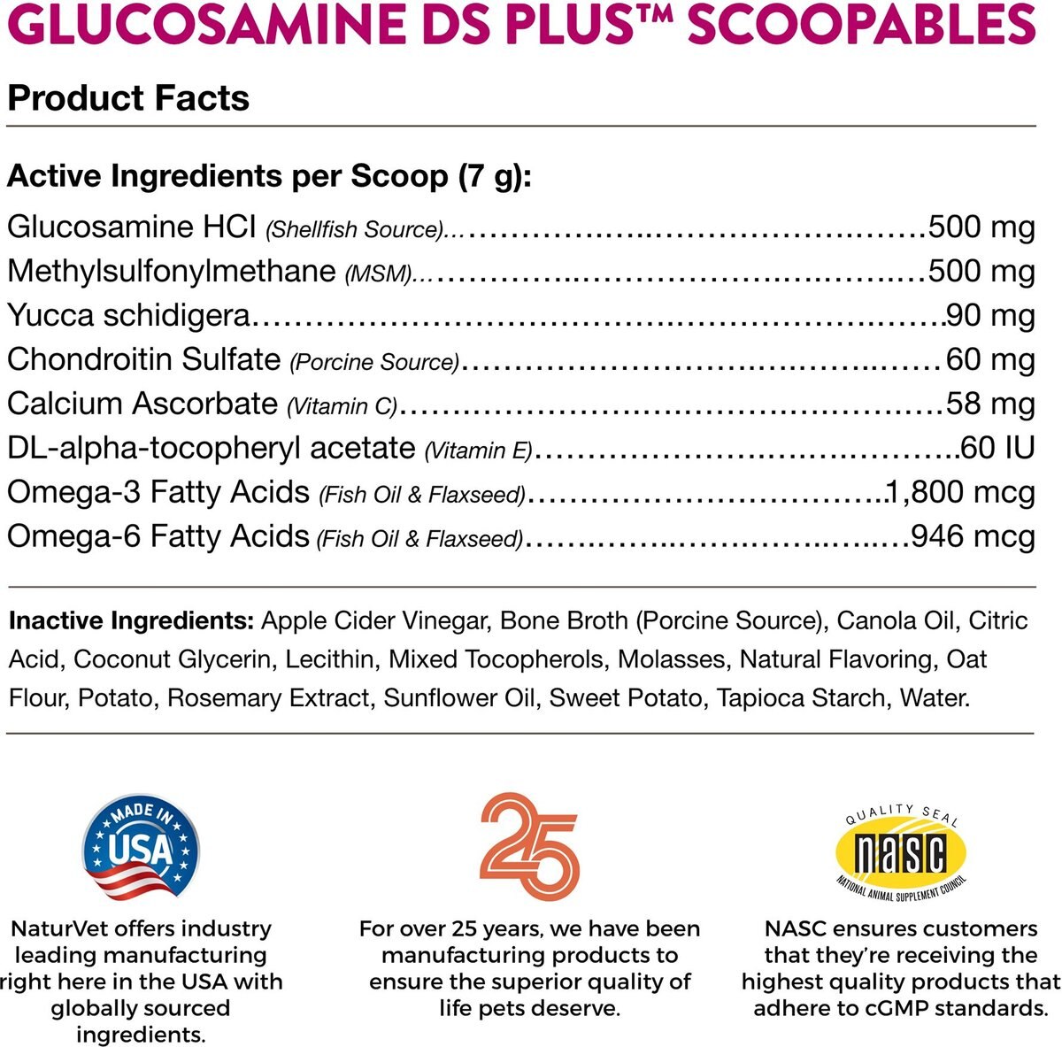 NaturVet Scoopables Glucosamine DS Plus Level 2 Moderate Joint Care Dog Supplement, 11-oz bag